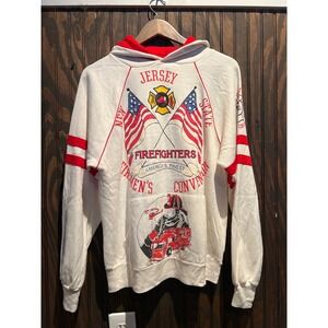 Vintage NJ State Firefighters Convention Hoodie White Red Raglan 22x26 SS Tag
